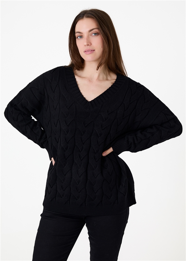 V-Neck Cable Jumper