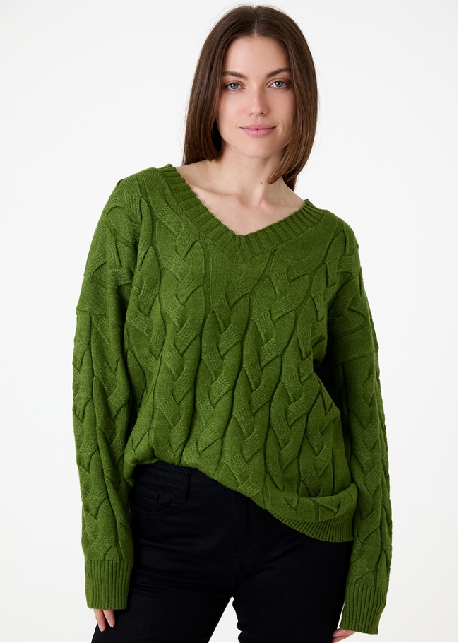 V-Neck Cable Jumper