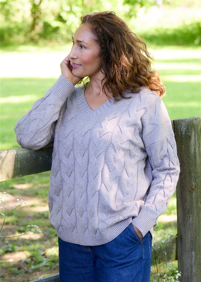 V-Neck Cable Jumper