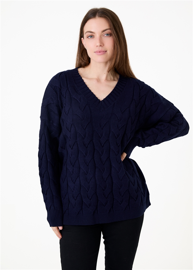 V-Neck Cable Jumper