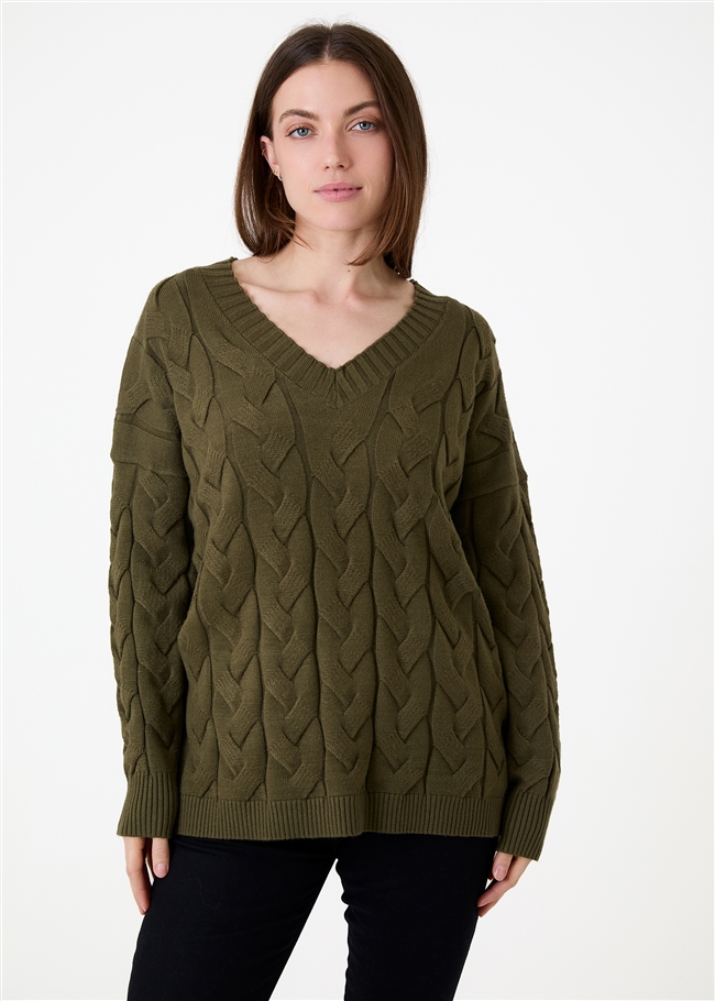V-Neck Cable Jumper