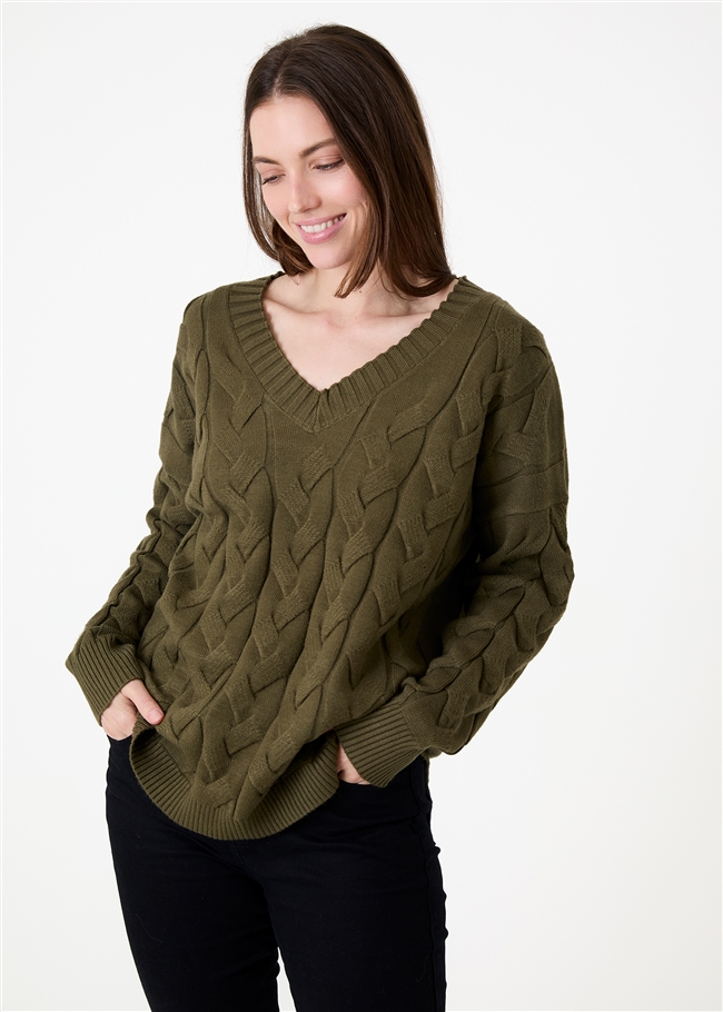 V-Neck Cable Jumper