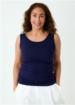 Bamboo Jersey Scoop Neck Vest - Navy Blue - front view