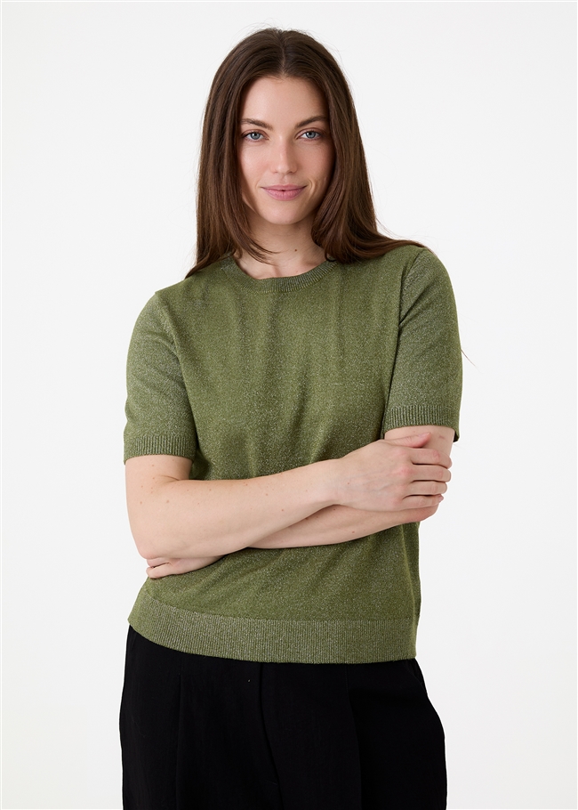 Cashmere Like Lurex Short Sleeve Crew Neck Jumper