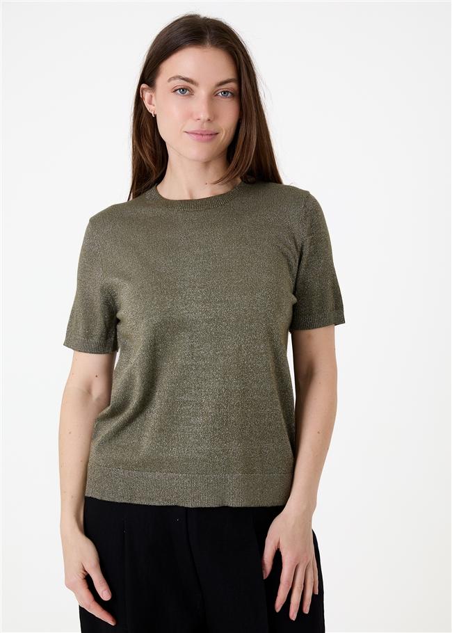 Cashmere Like Lurex Short Sleeve Crew Neck Jumper