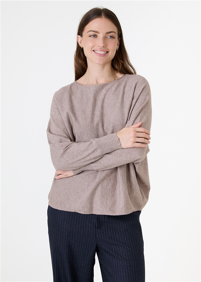Cashmere Like Lurex Batwing Jumper - Mink - front view