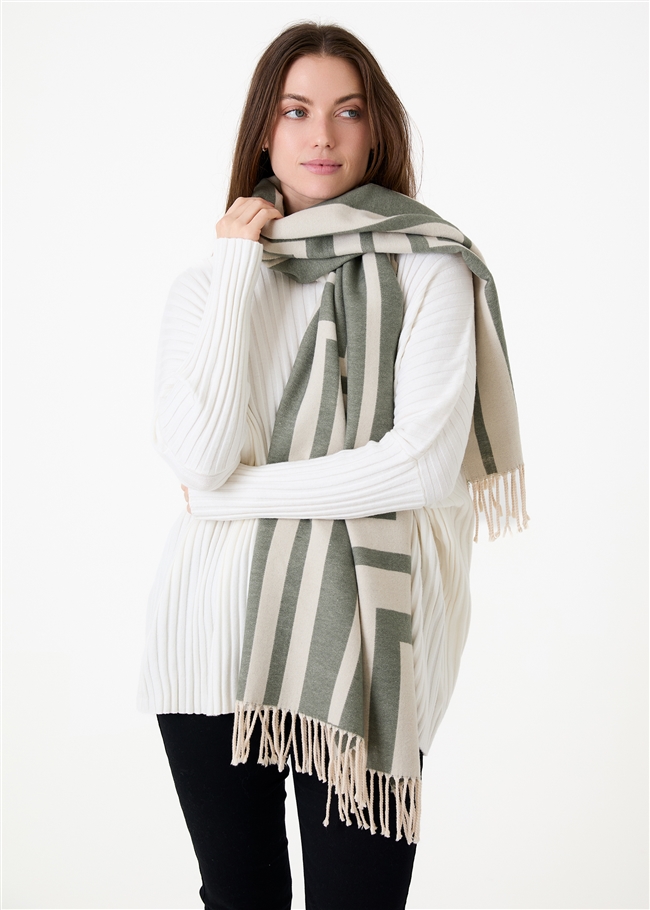 Right Angles Jacquard Doubleface Scarf - Khaki - front view