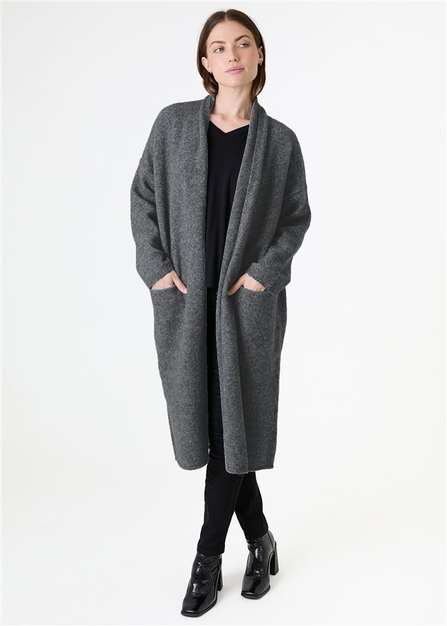 Soft Tweed Roll Collar Coatigan