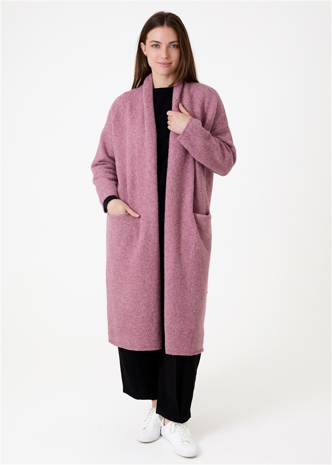 Soft Tweed Roll Collar Coatigan