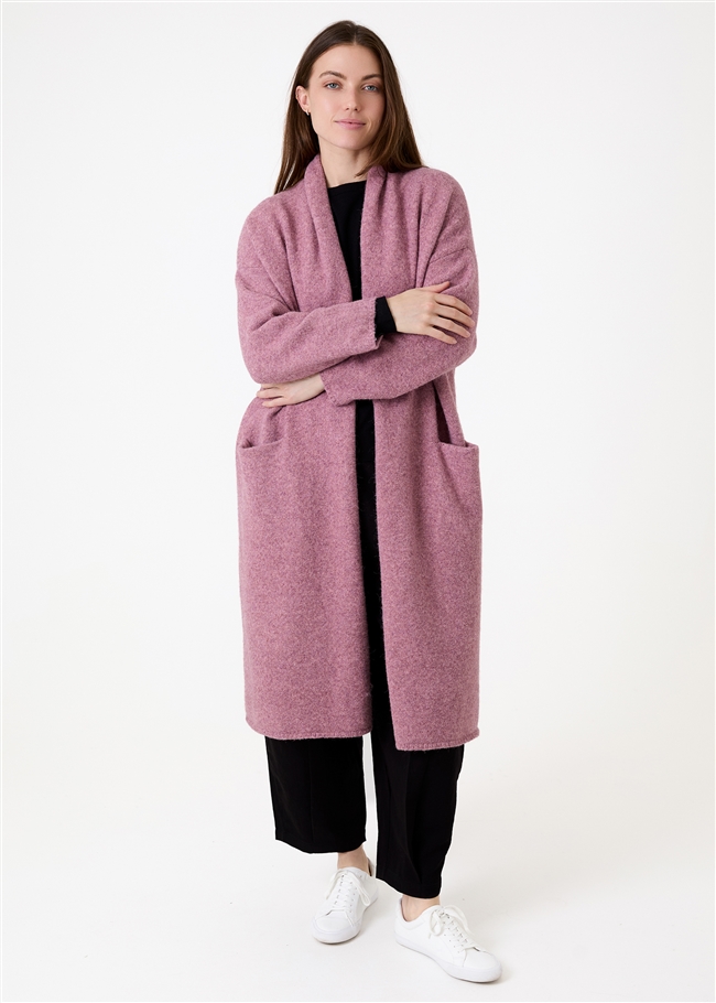 Soft Tweed Roll Collar Coatigan