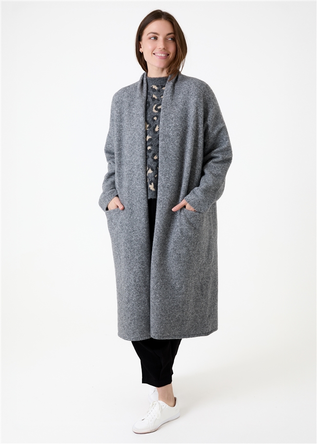 Soft Tweed Roll Collar Coatigan