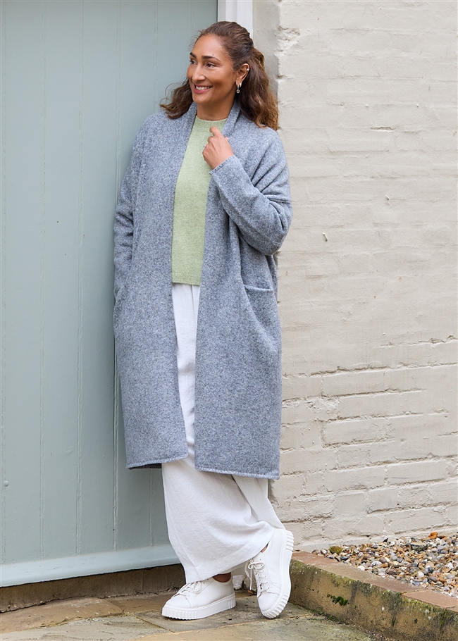 Soft Tweed Roll Collar Coatigan