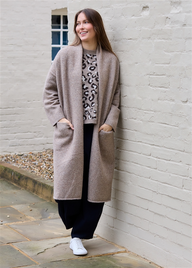 Soft Tweed Roll Collar Coatigan