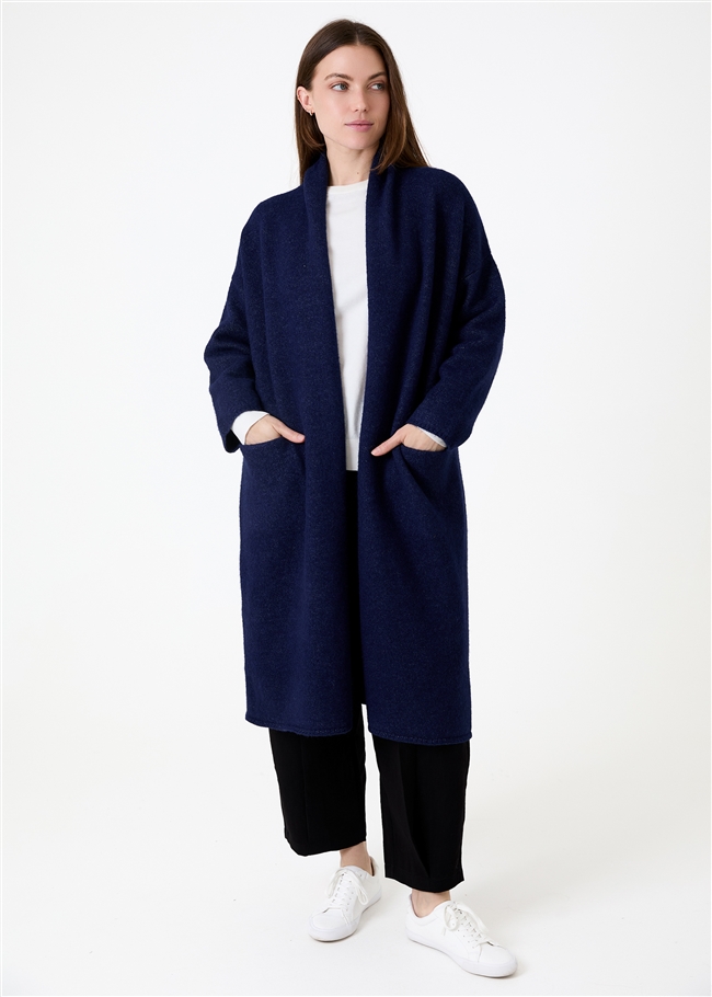 Soft Tweed Roll Collar Coatigan