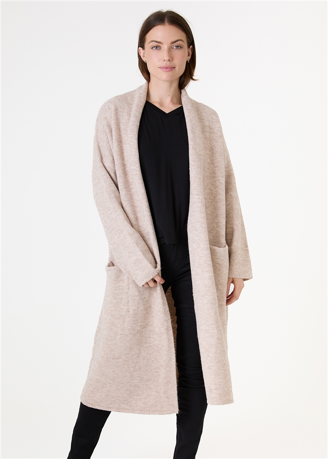 Soft Tweed Roll Collar Coatigan