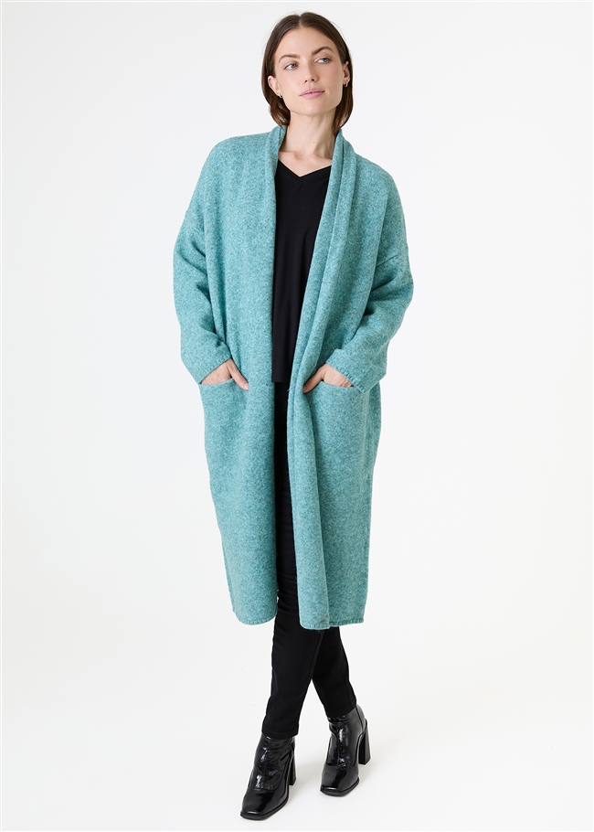 Soft Tweed Roll Collar Coatigan