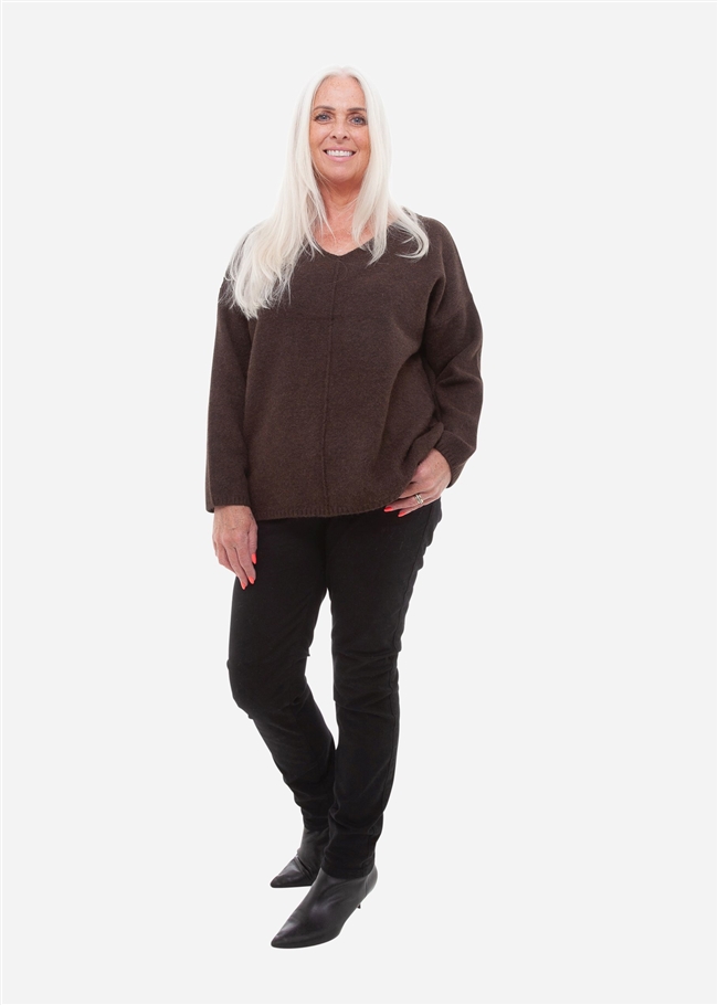 Soft Tweed V-Neck Seam Detail Jumper