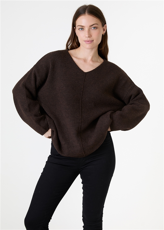 Soft Tweed V-Neck Seam Detail Jumper