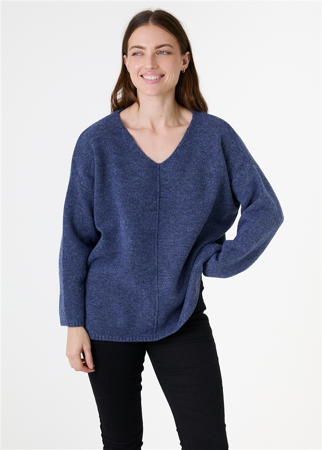Soft Tweed V-Neck Seam Detail Jumper