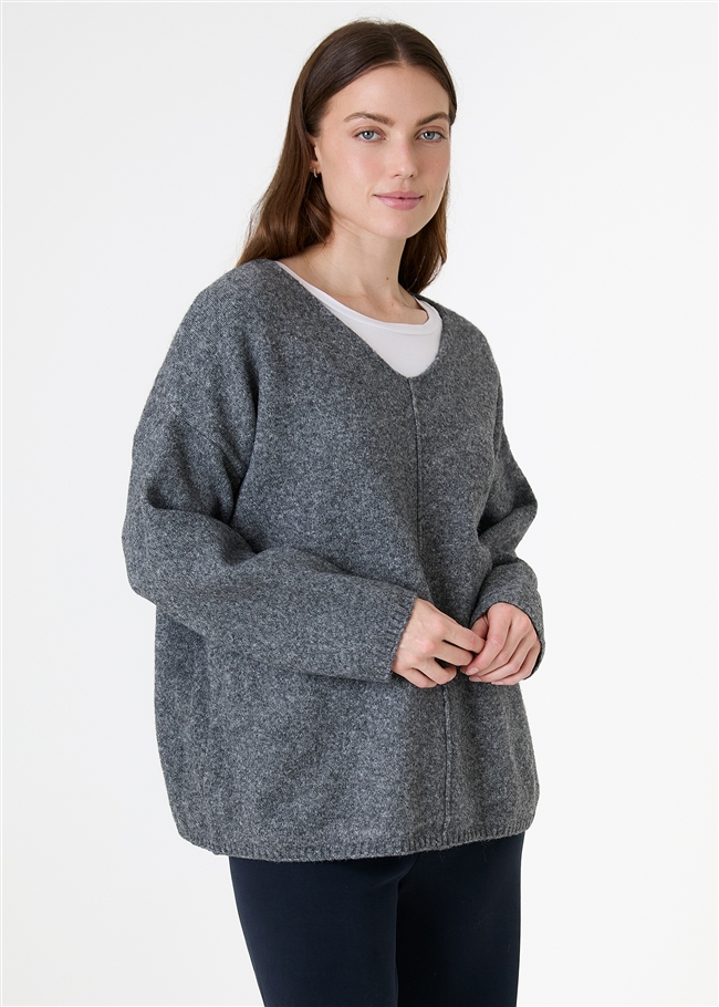 Soft Tweed V-Neck Seam Detail Jumper