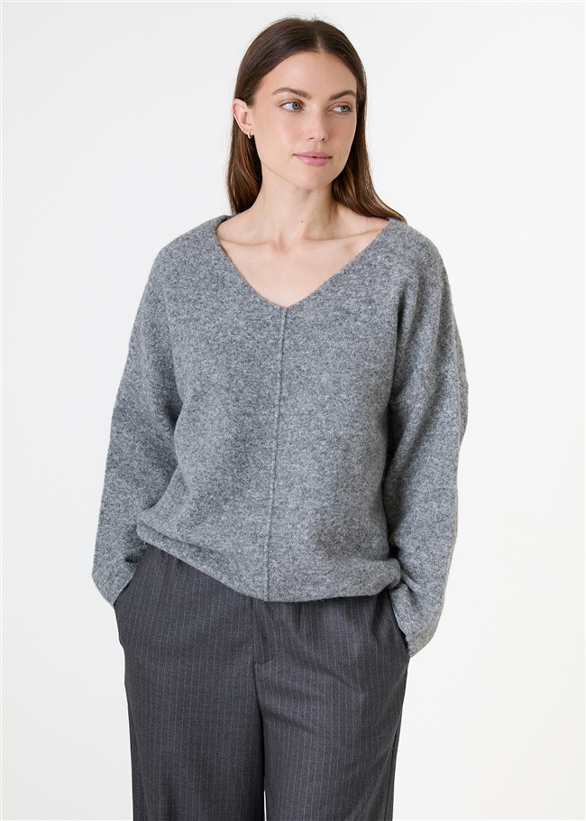 Soft Tweed V-Neck Seam Detail Jumper