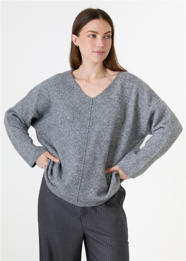Soft Tweed V-Neck Seam Detail Jumper