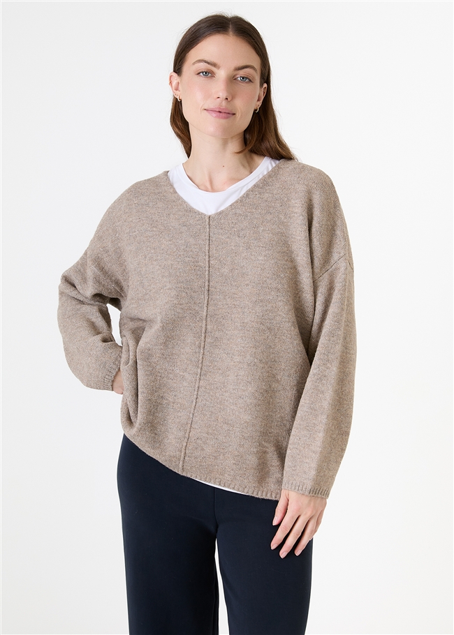 Soft Tweed V-Neck Seam Detail Jumper