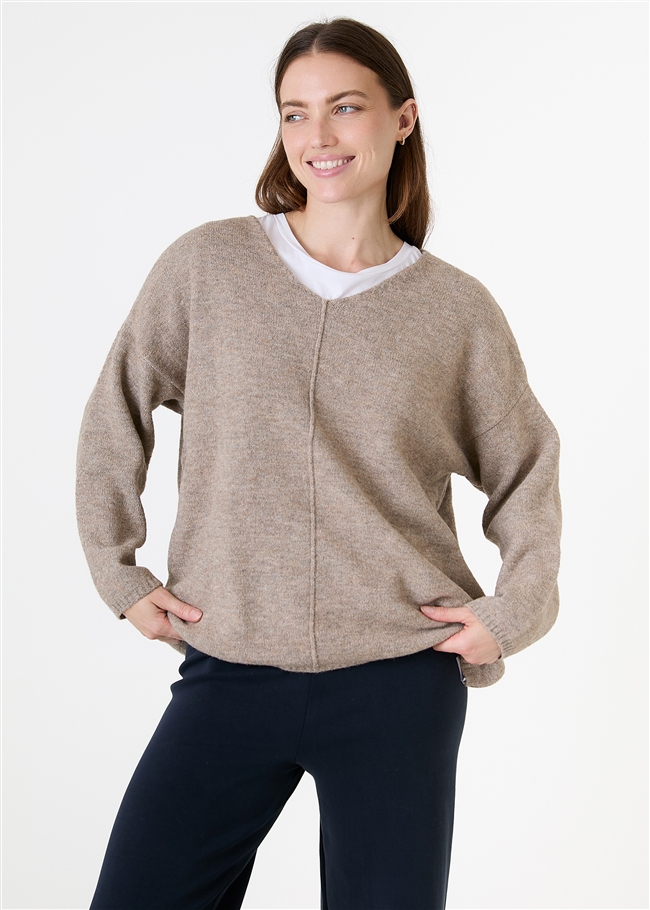 Soft Tweed V-Neck Seam Detail Jumper