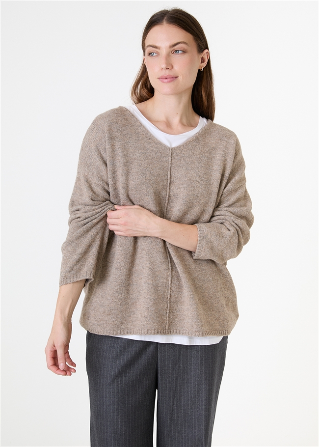 Soft Tweed V-Neck Seam Detail Jumper