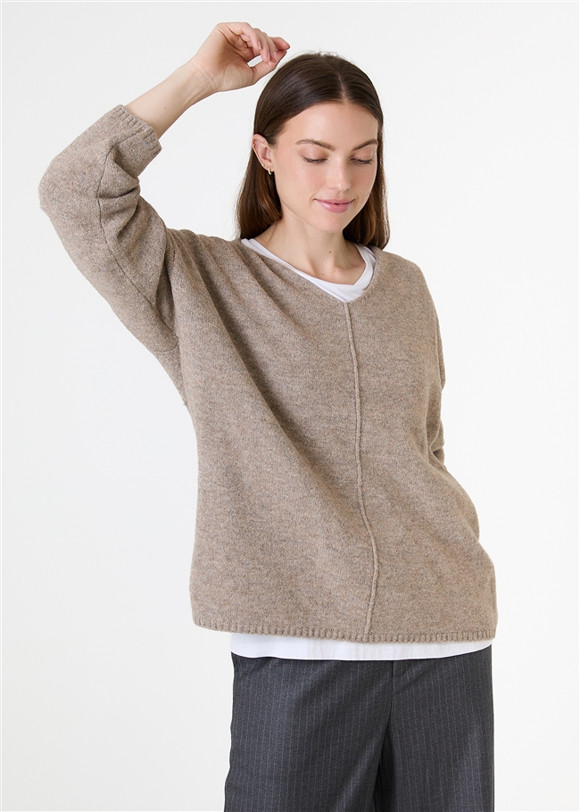 Soft Tweed V-Neck Seam Detail Jumper