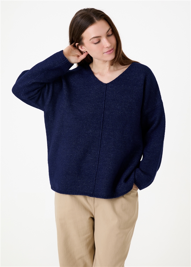 Soft Tweed V-Neck Seam Detail Jumper
