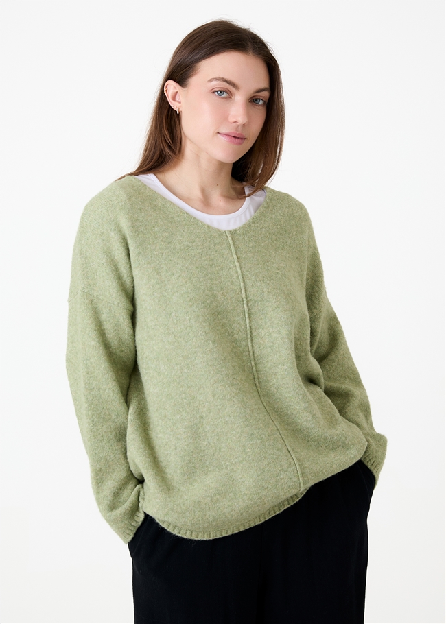 Soft Tweed V-Neck Seam Detail Jumper