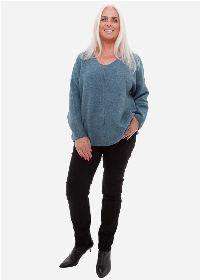 Soft Tweed V-Neck Seam Detail Jumper