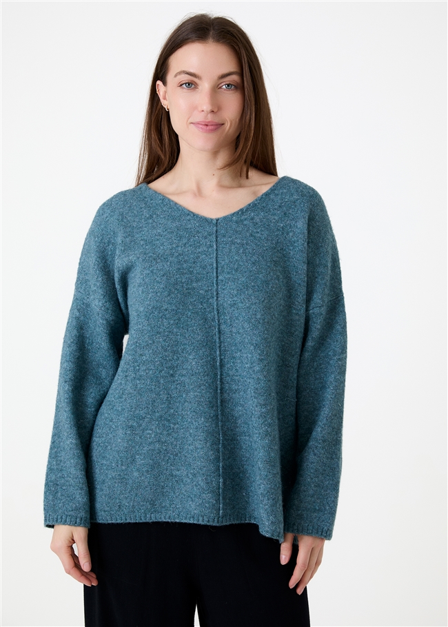 Soft Tweed V-Neck Seam Detail Jumper
