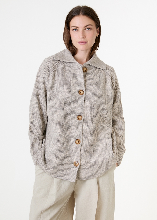 Fisherman Knit Collar Shacket - Mink - front view