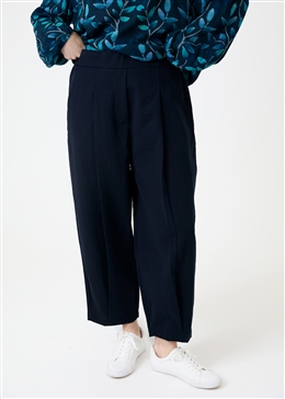Twill Pleat Front Elastic Waist Trouser - Navy Blue - front view