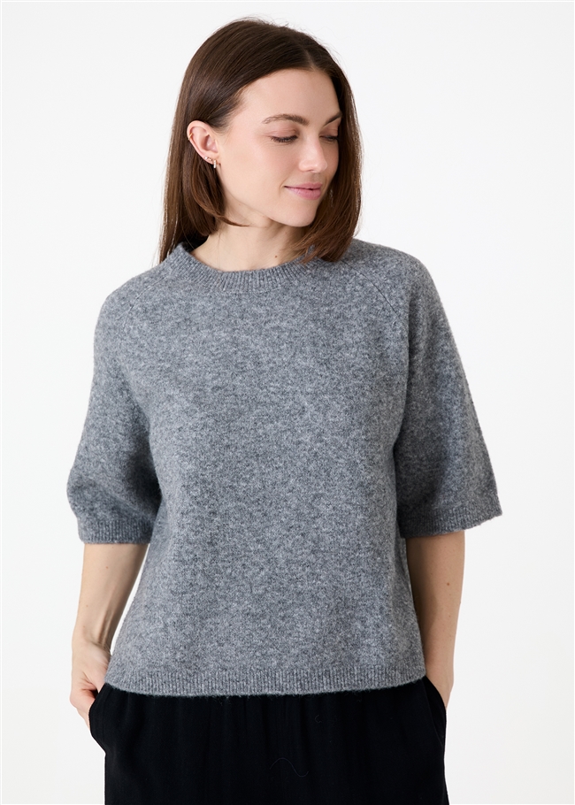 Soft Tweed Short Sleeve Raglan Jumper