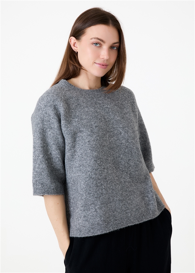 Soft Tweed Short Sleeve Raglan Jumper