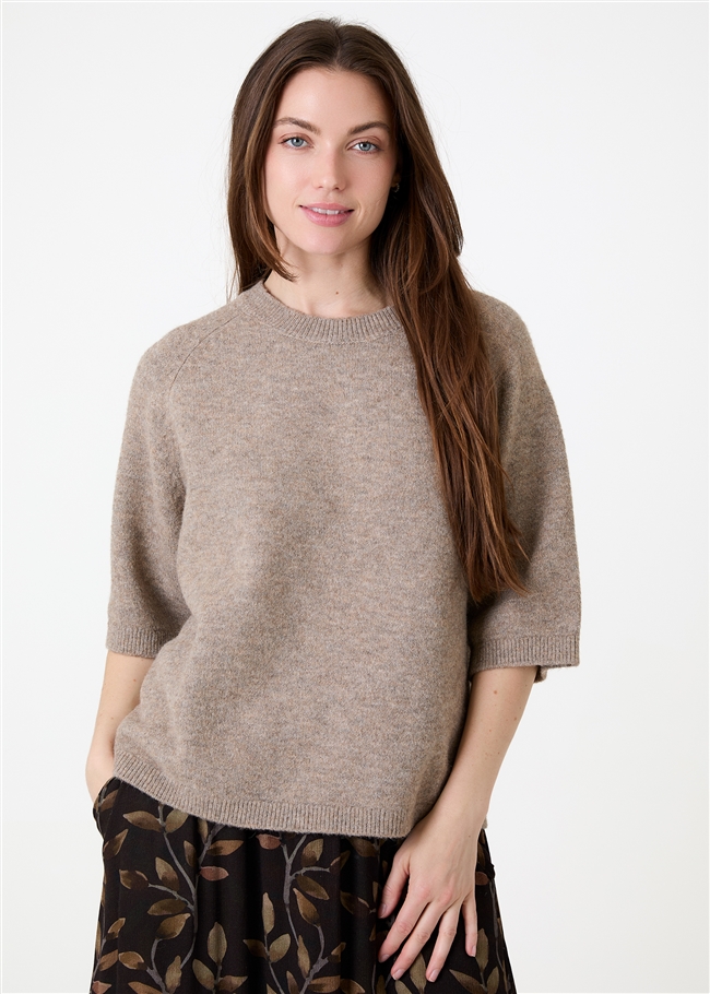 Soft Tweed Short Sleeve Raglan Jumper