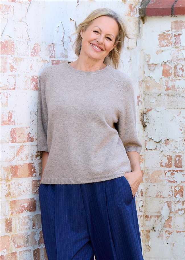 Soft Tweed Short Sleeve Raglan Jumper
