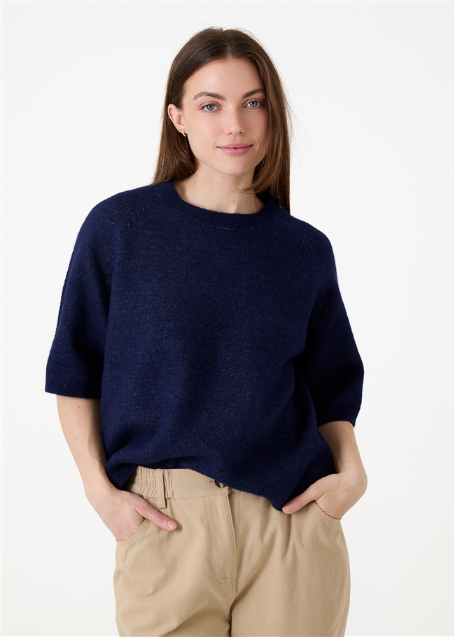 Soft Tweed Short Sleeve Raglan Jumper