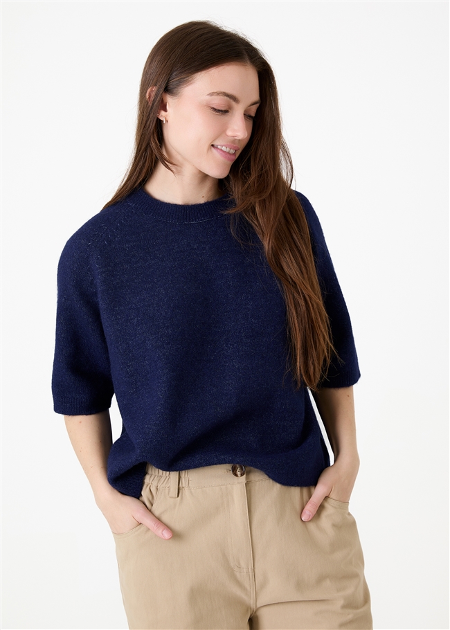 Soft Tweed Short Sleeve Raglan Jumper