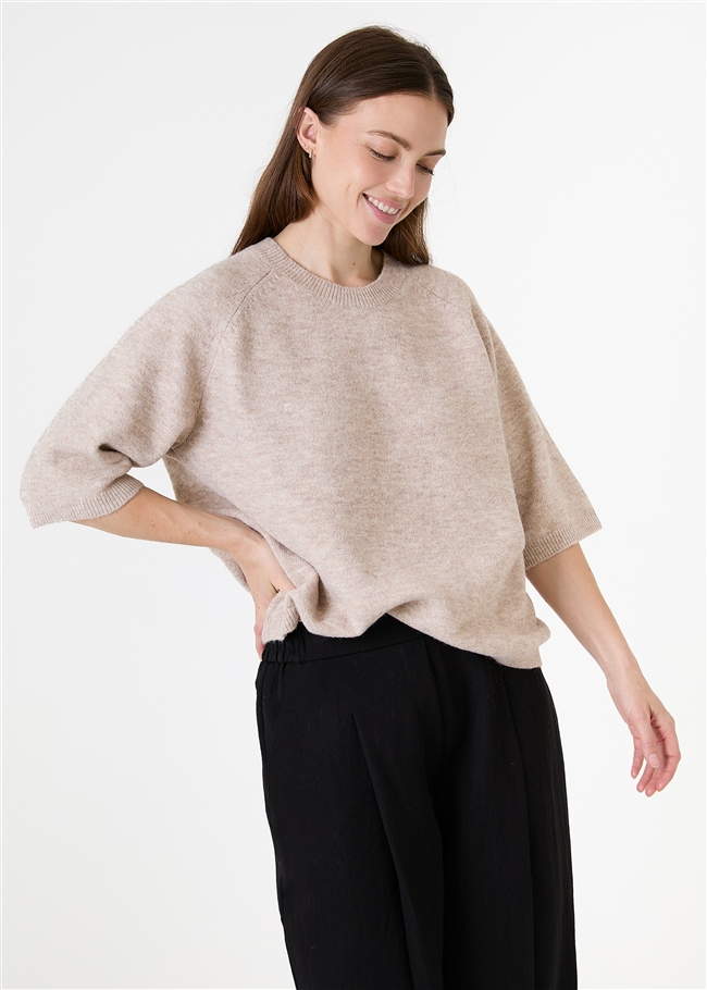 Soft Tweed Short Sleeve Raglan Jumper