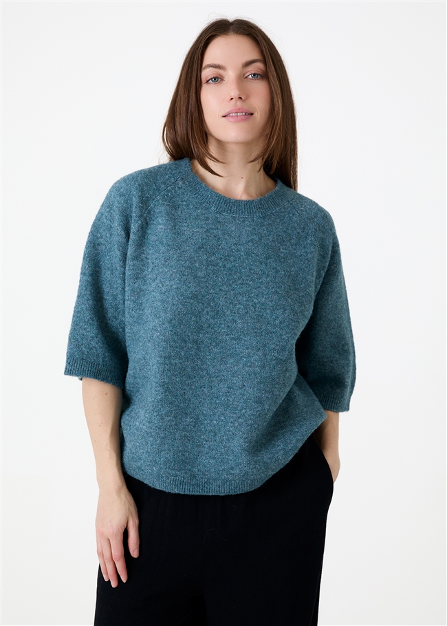 Soft Tweed Short Sleeve Raglan Jumper
