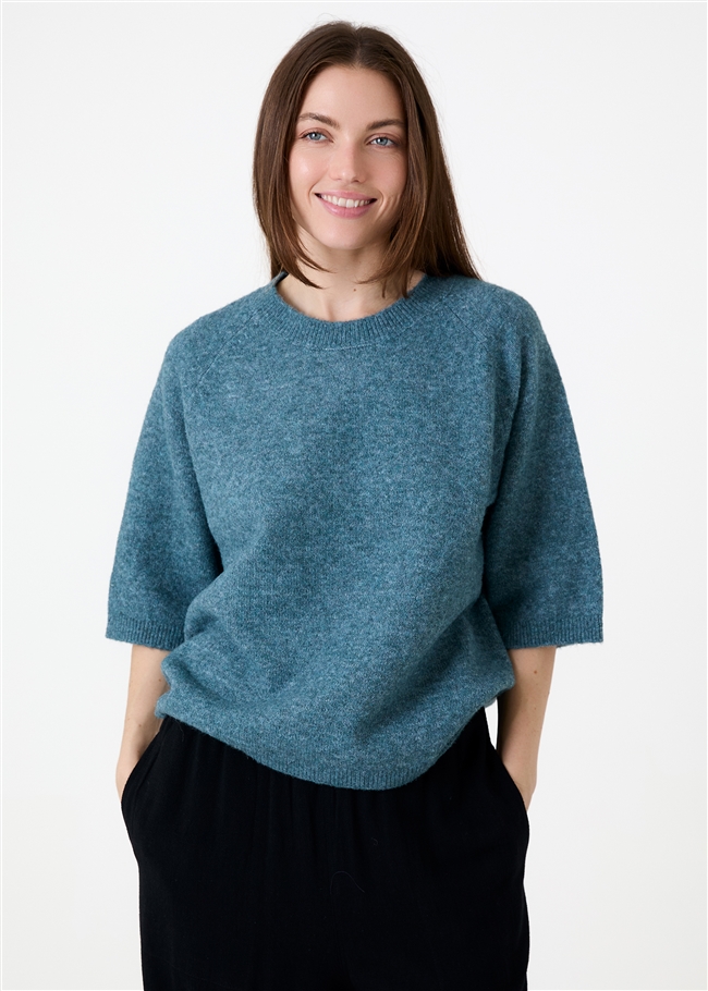 Soft Tweed Short Sleeve Raglan Jumper
