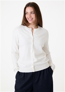 Cashmere Like Crew Neck Crop Cardigan - Ivory - front view