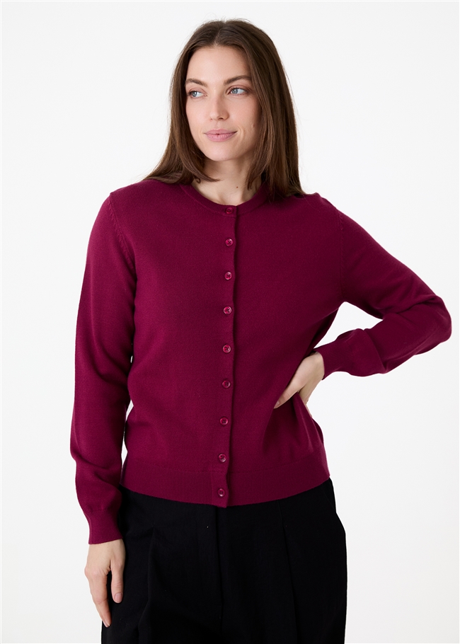 Cashmere Like Crew Neck Crop Cardigan