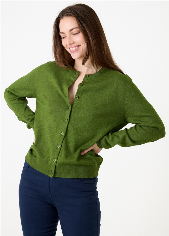 Cashmere Like Crew Neck Crop Cardigan