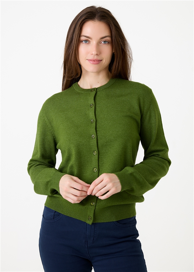 Cashmere Like Crew Neck Crop Cardigan