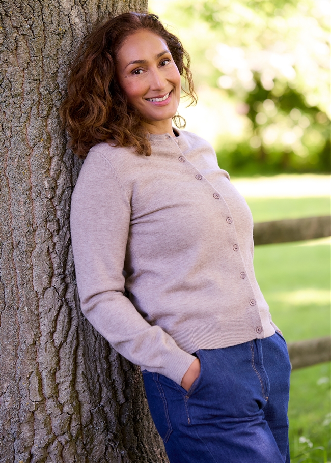 Cashmere Like Crew Neck Crop Cardigan